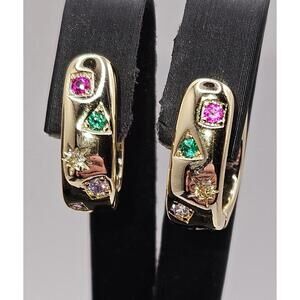PAVOI 14K Gold Plated 925 Sterling Silver Posts Huggie Earrings/Multi color CZ